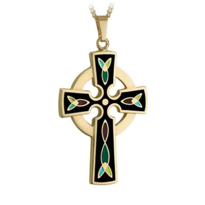 Gold Plated Celtic Cross Pendant - Black