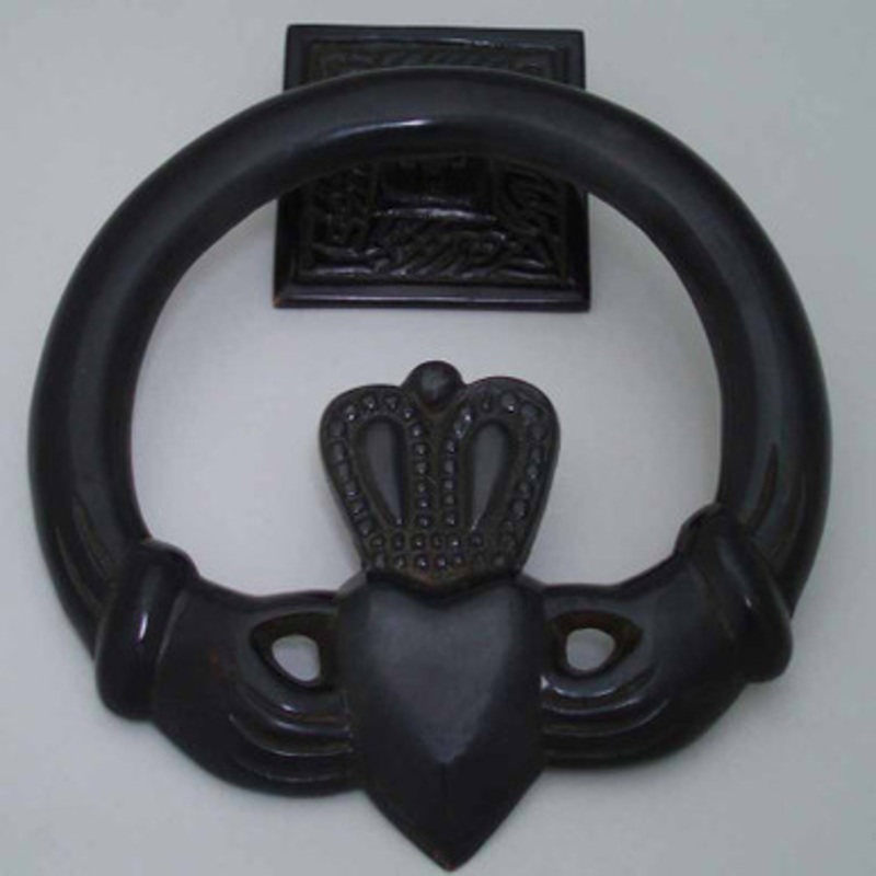 Large Claddagh Brass Door Knocker Square Back Antique Bronze