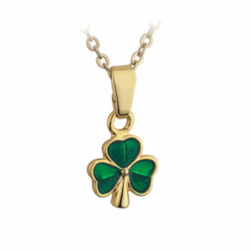 Lucky Gold Plated Tiny Enamel Shamrock Pendant