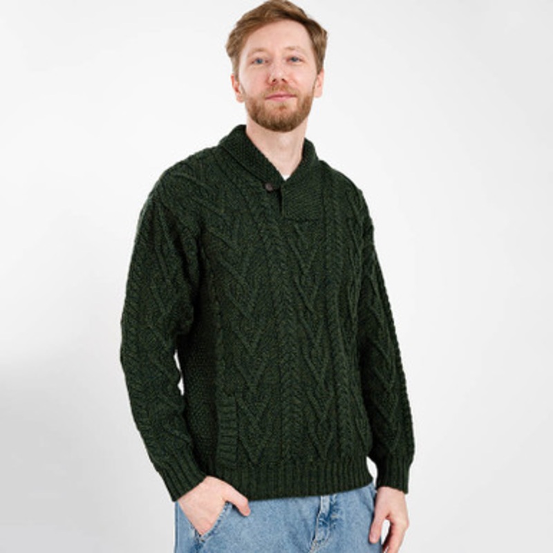 Men's Single Button Shawl Collar Aran Sweater