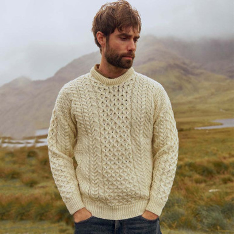 White Men's Irish Aran Sweater