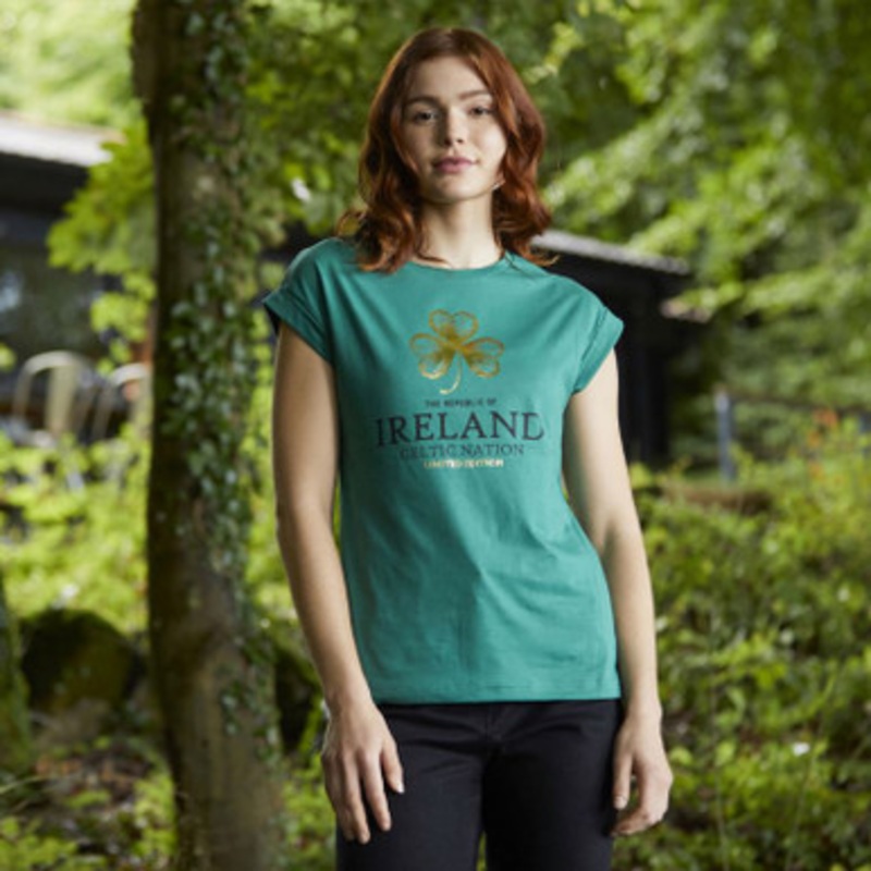 Green Shamrock Ireland Ladies T Shirt