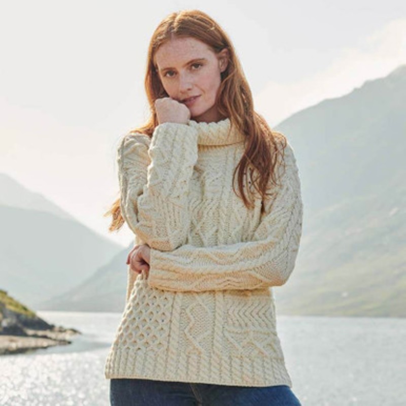 Ladies Roll Neck Wool Irish Pullover Sweater