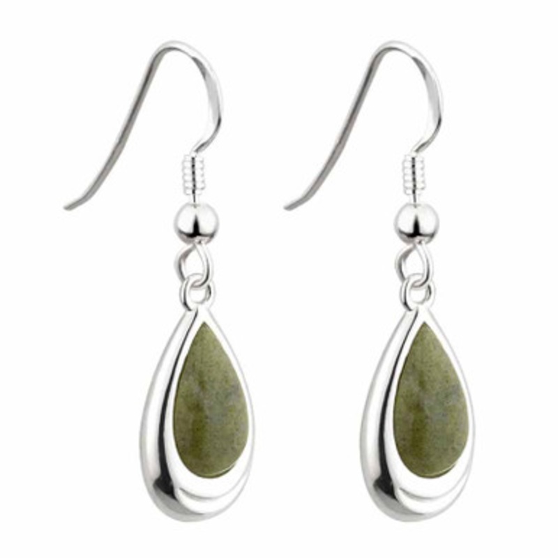 Rhodium Connemara Marble Drop Earrings