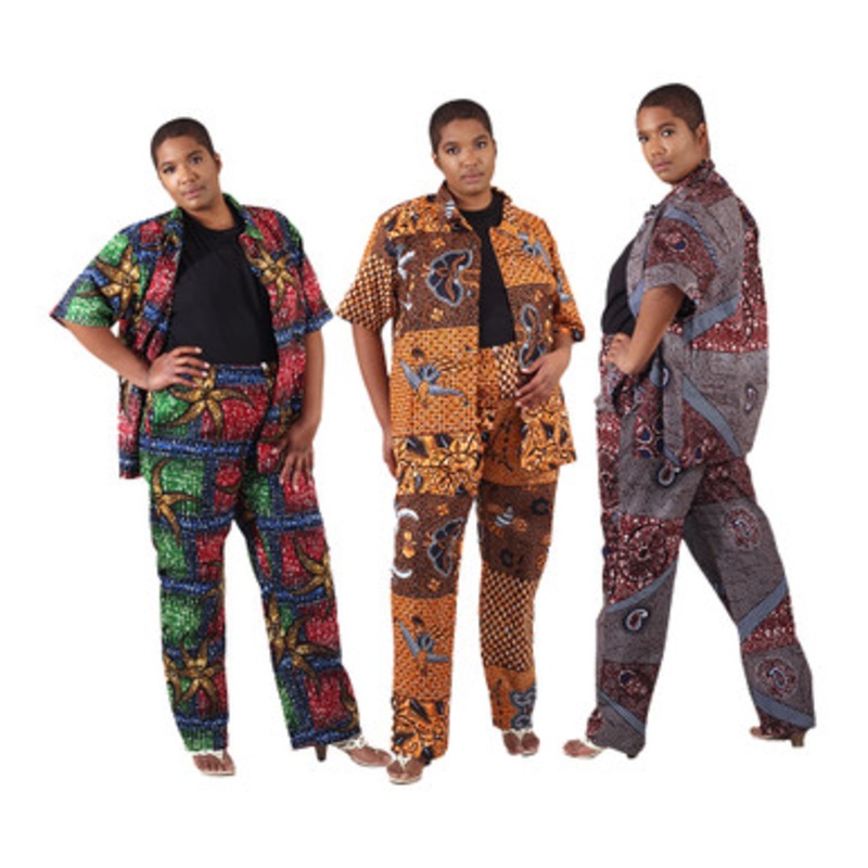 Set of 3 African Print Button Down Shirt & Pants Sets - ASSORTED