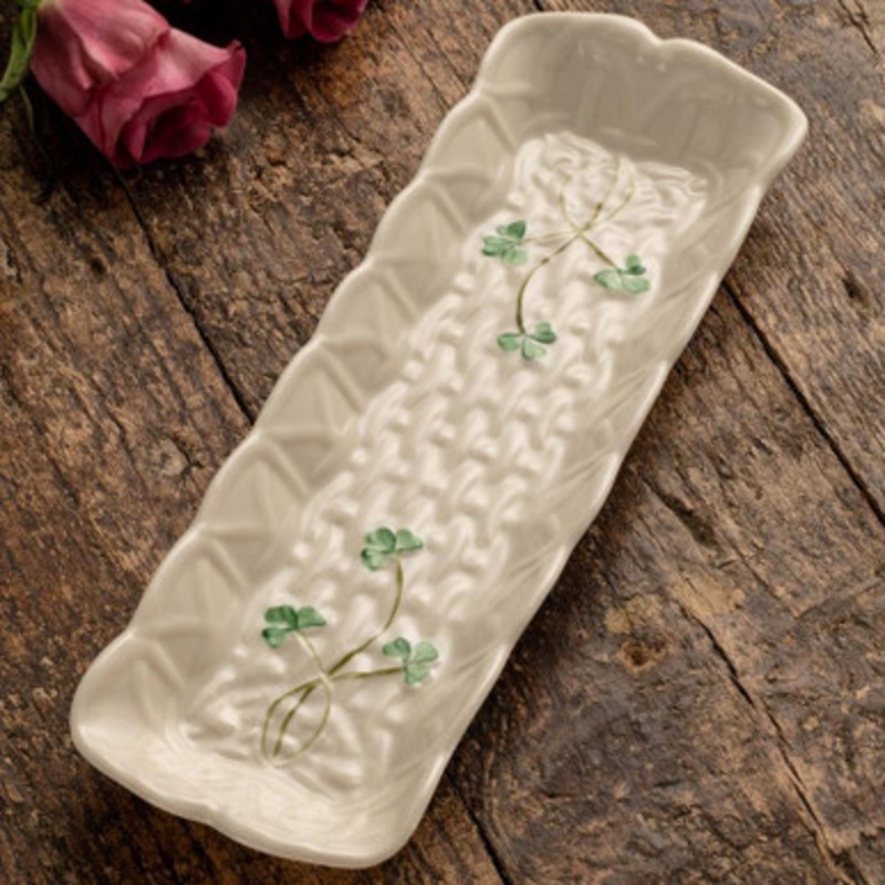 Belleek Hand Painted Shamrock Mint Tray