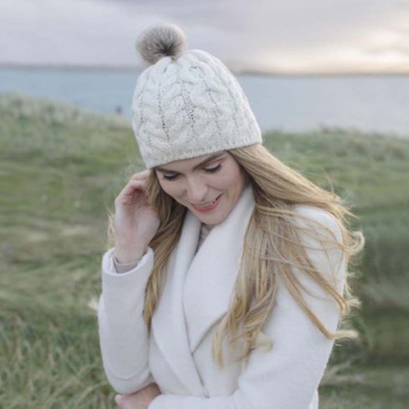 Classic Aran Knit Pom-Pom Hat for Women