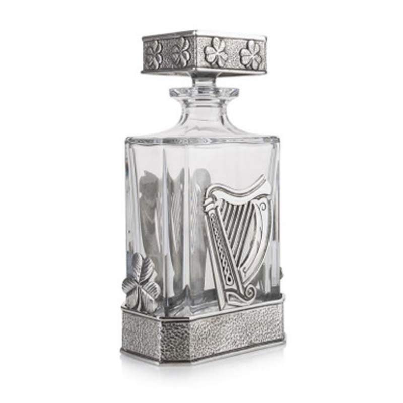 Irish Harp and Shamrocks Pewter Whiskey Decanter