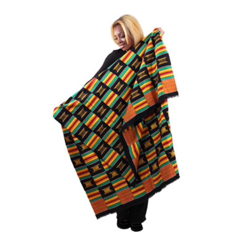 Kente Print Hand Woven Cloth - Kente/Black Gold Crest