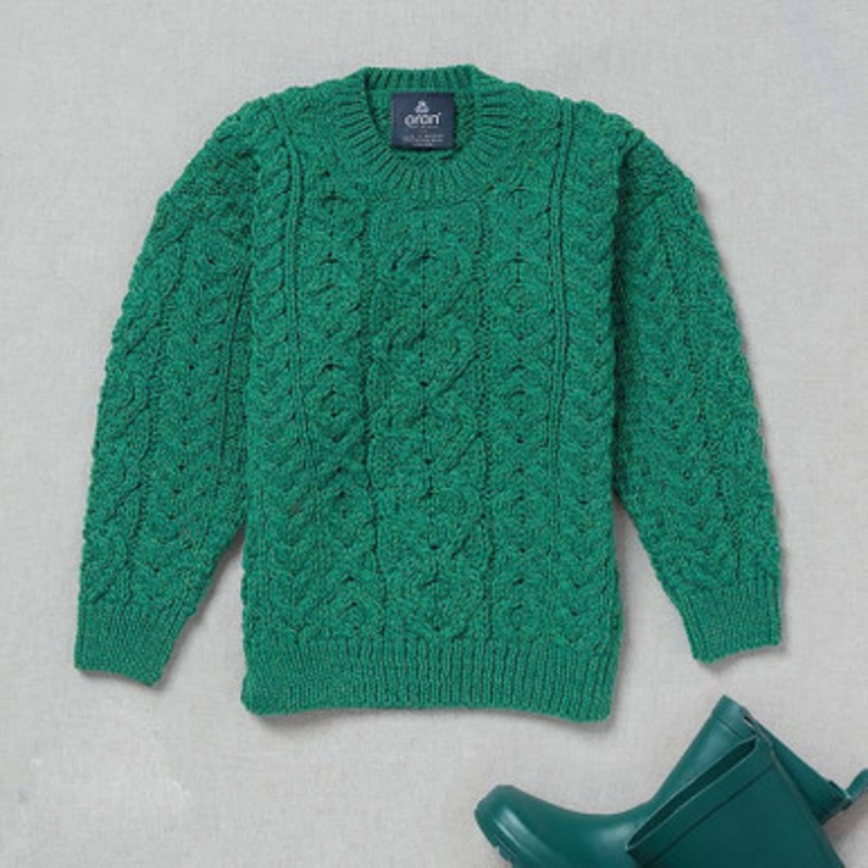 Kids Crew Neck Wool Aran Trellis Sweater