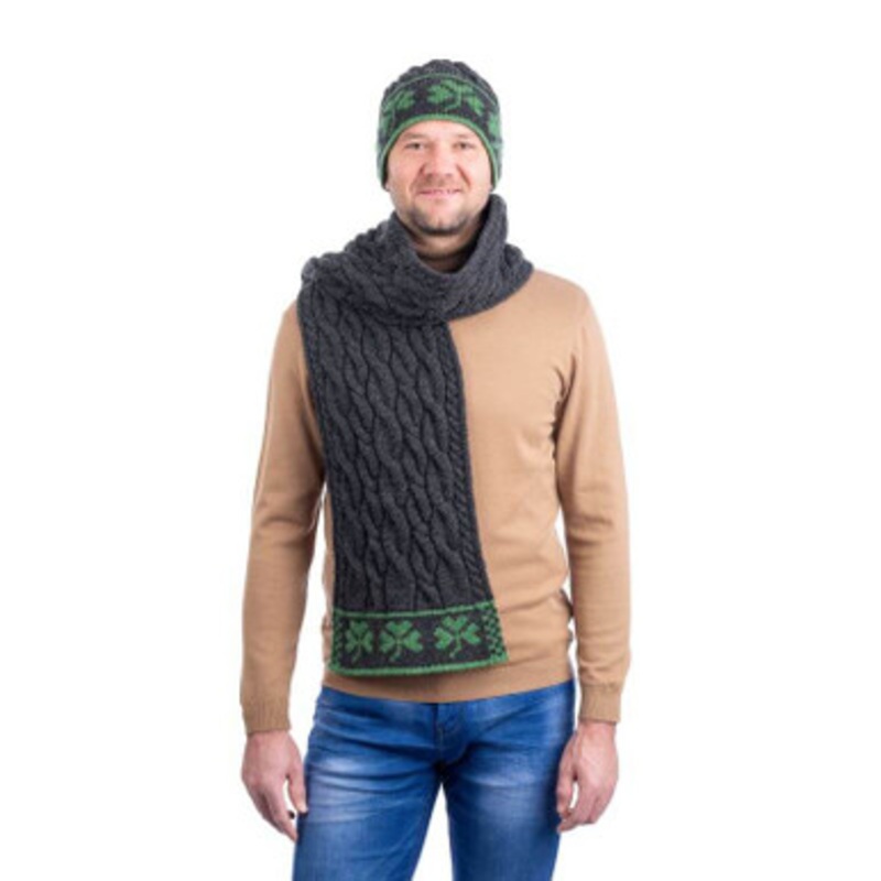 Merino Wool Knit Three Shamrock Scarf for Men