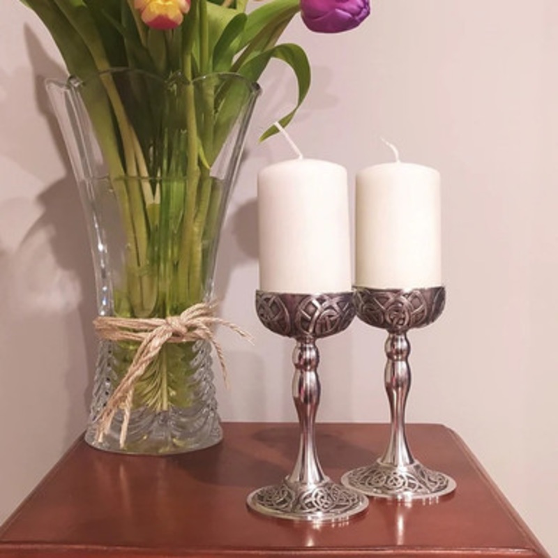 Pewter Celtic Knot Candle Holders with Candles