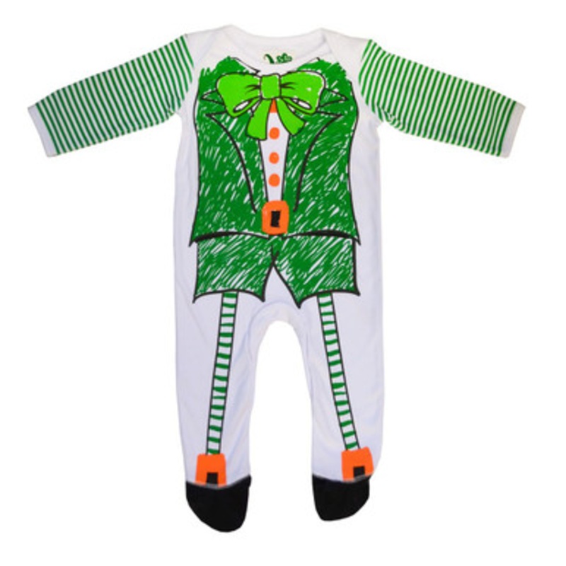 White/Green Sketch Leprechaun Baby Romper