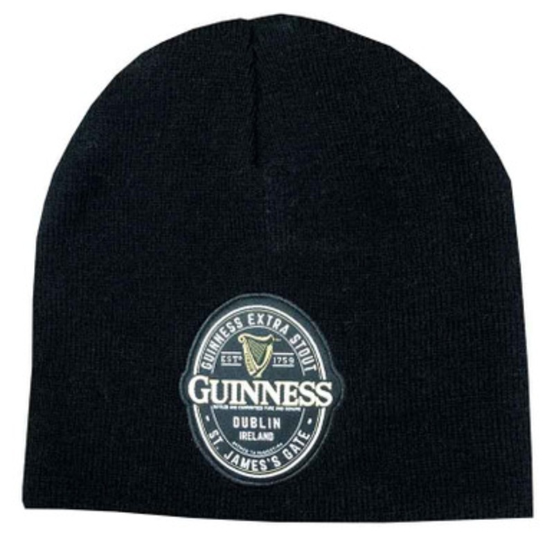 Black Guinness Woven Ireland Label Badge Beanie Hat