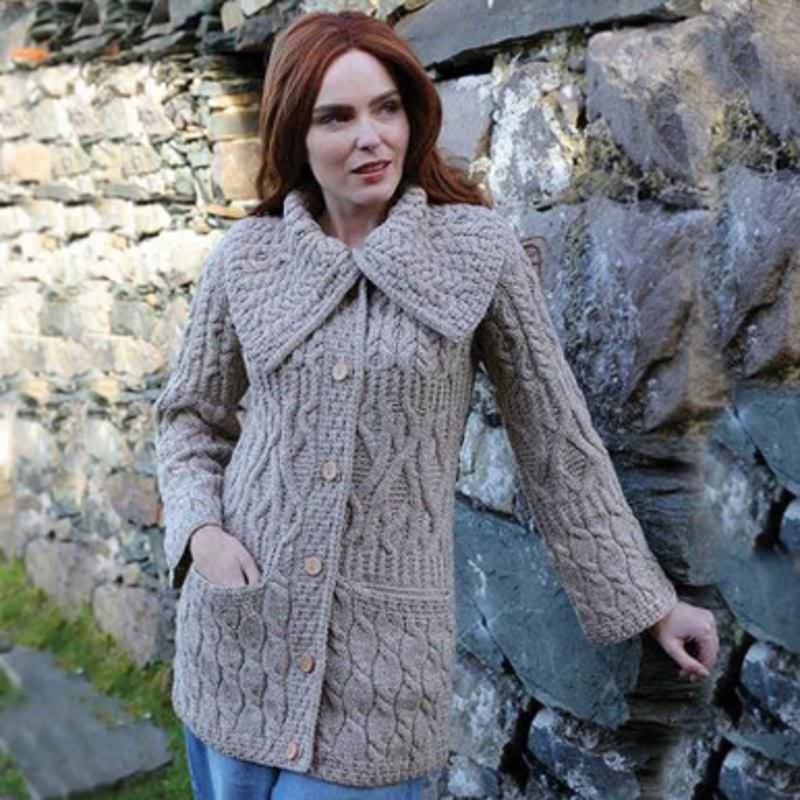 Ladies Long 3-Pattern Collared Merino Cardigan