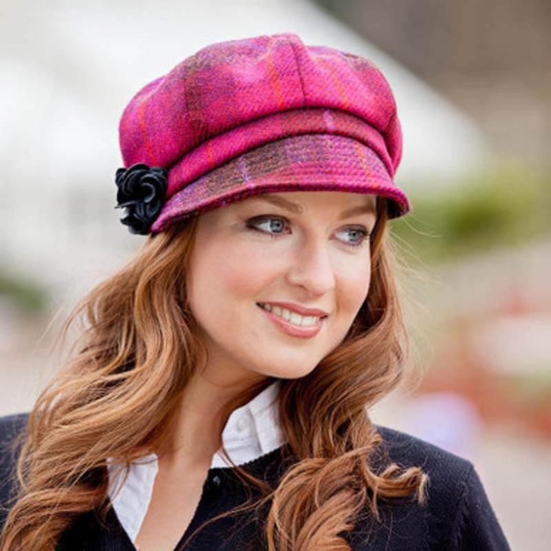 Mucros Weavers Red/Pink Tweed Irish Plaid Newsboy Hat