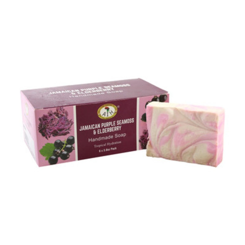 African Indian Herbs (AIH): Jamaican Purple Seamoss & Elderberry (Box Of 6) Handmade Soaps