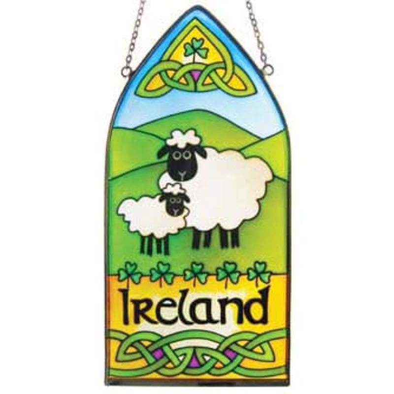 Irish Sheep Gothic Stained Glass Panel