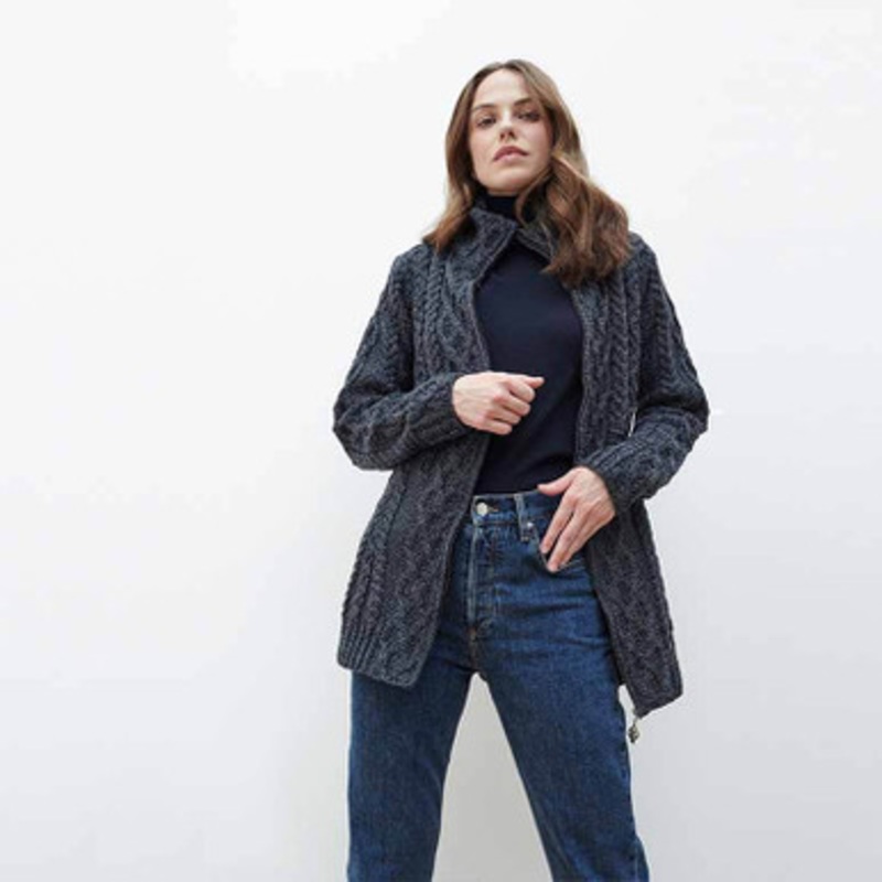 Ladies Irish Zipper Wool Cardigan