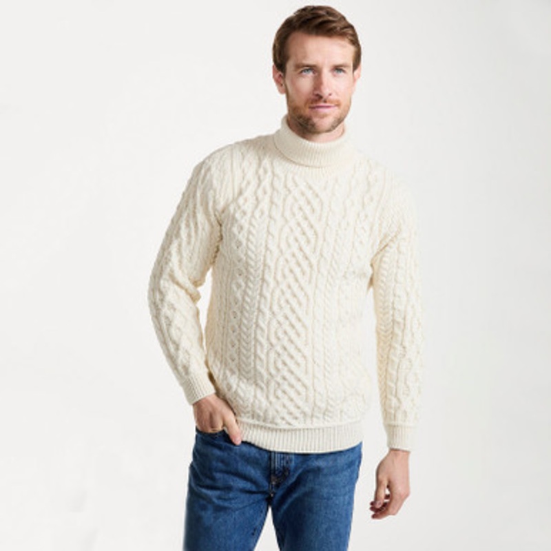 Men's Irish Traditional Aran Wool Pullover Sweater