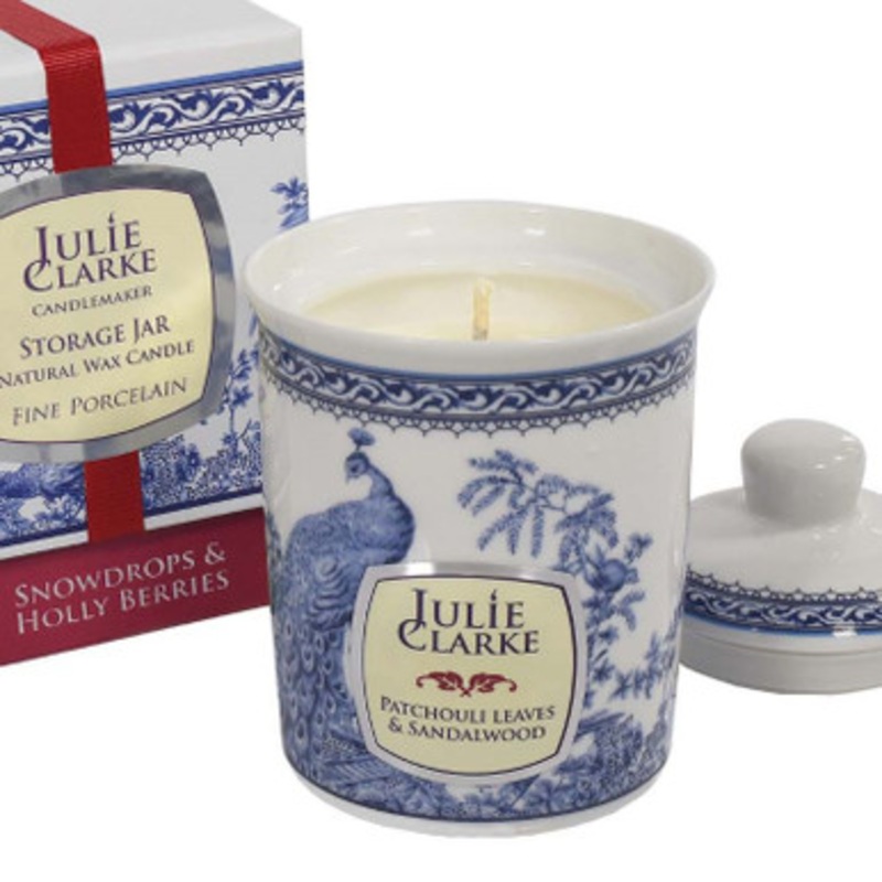 Snowdrops & Holly Berries Celtic Peacock Handmade  Candle