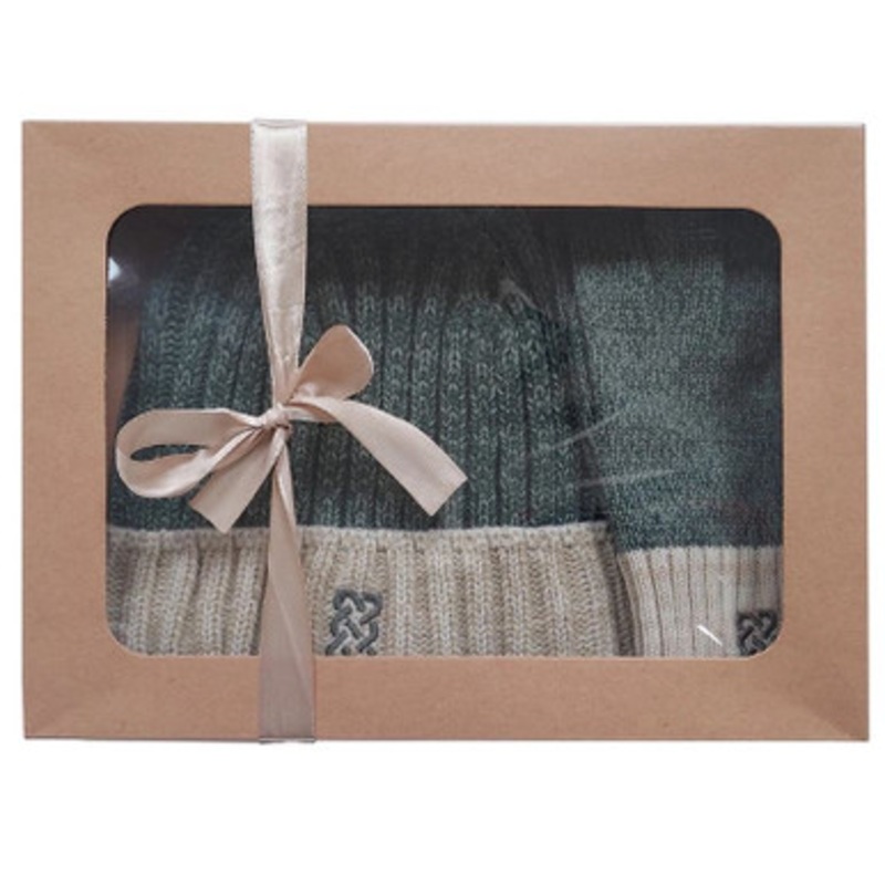 Sustainable Knit Hat & Gloves Gift Set in Green
