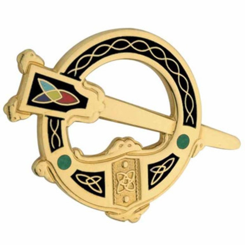 Gold Plated Black Irish Tara Brooch