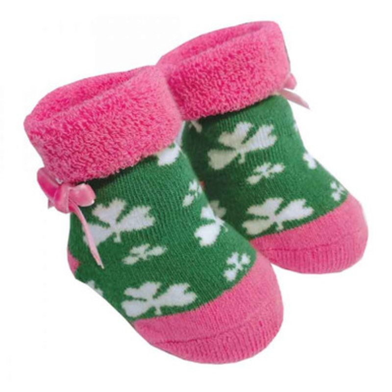 Green/Pink Shamrock Baby Booties