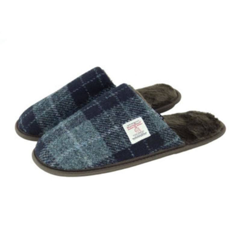 Harris Tweed Blue Plaid Slippers