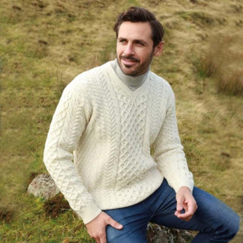 Irish Aran V-Neck Sweater