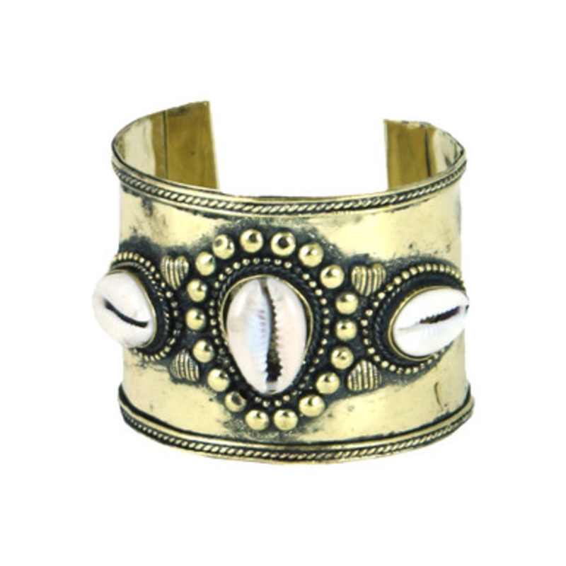 Wide Band Gold Cowrie Shell Bracelet