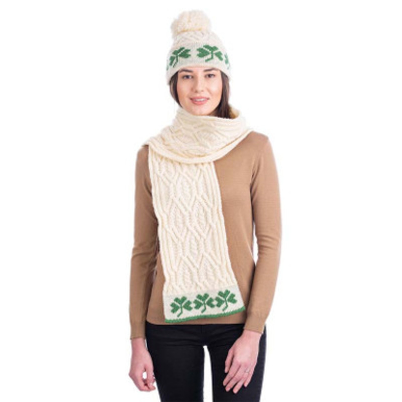 Women's Aran Shamrock 100% Merino Wool Knit Scarf