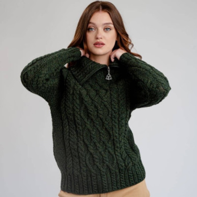 Ladies Knit Zip Neck Wool Sweater