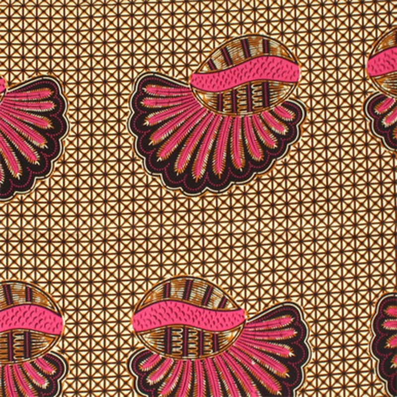 Pink Feather & Shell Print Fabric: 6 Yds