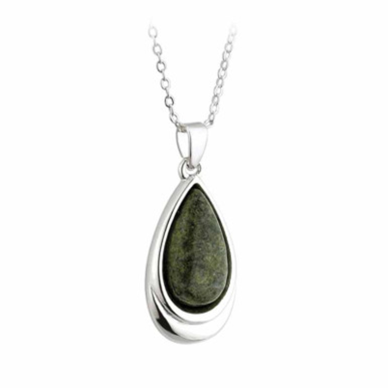 Rhodium Connemara Marble Teardrop Pendant