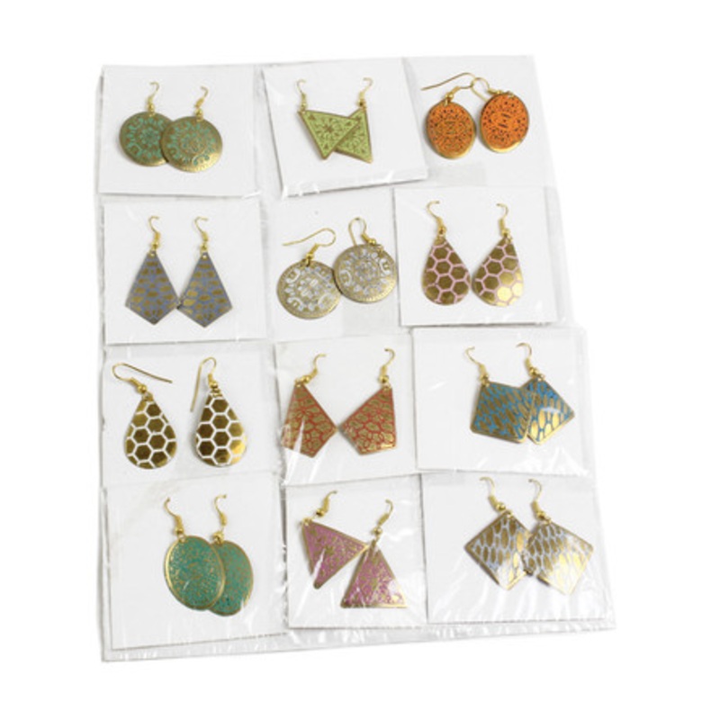 Set Of 12 Small Brass Earrings
