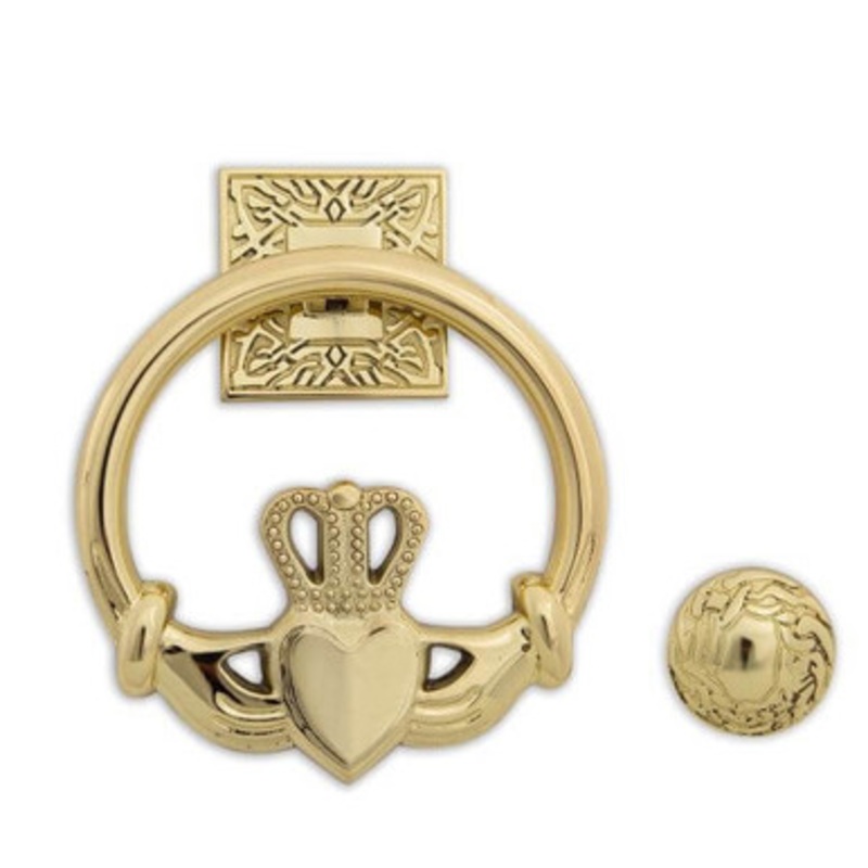 Claddagh Irish Door Knocker Polished Brass Finish