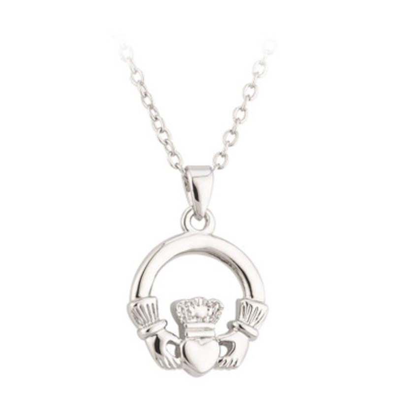 Lucky Rhodium Claddagh Pendant on a Chain