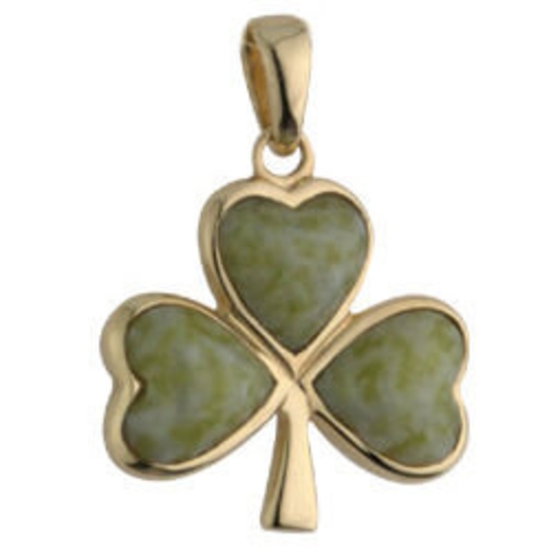 14K Connemara Marble Large Shamrock Charm