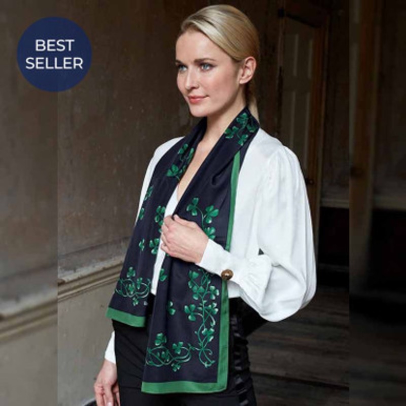 Ladies Irish Shamrock Silk Scarf