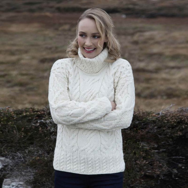 Ladies Roll Neck Aran Sweater