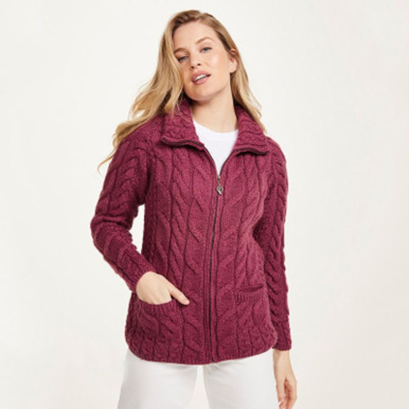 Ladies Wool Cardigan with Mock Turtleneck and Zipper