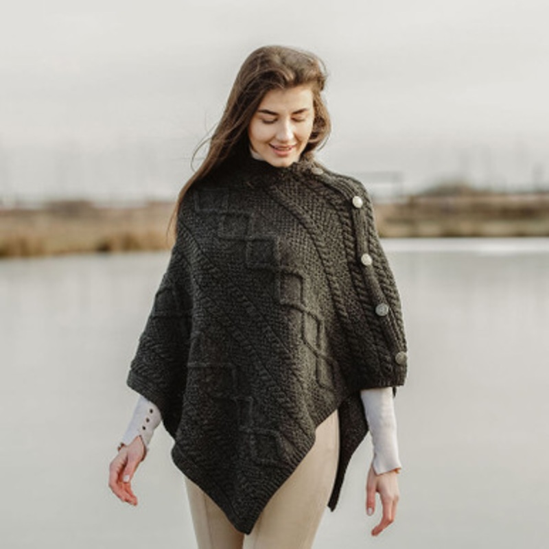 Merino Irish Poncho with Button Detail