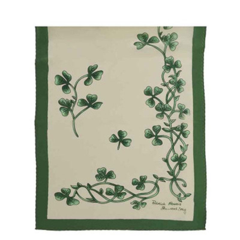 Patrick Francis Irish Shamrock Sprig Silk Scarf Cream 52 x 12