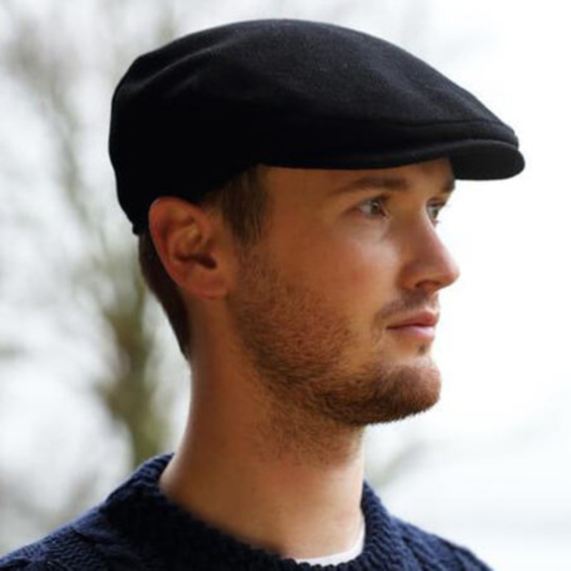 Vintage Solid Black Irish Tweed Cap