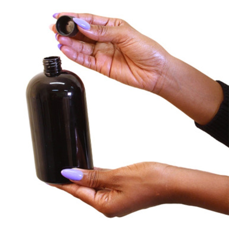Set Of 12 Plastic Black Cosmo Bottles & Caps - 16 oz.
