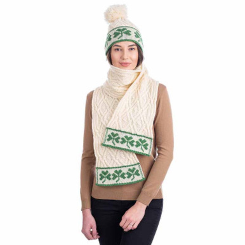 Three Shamrocks Merino Wool Knit Scarf for Women