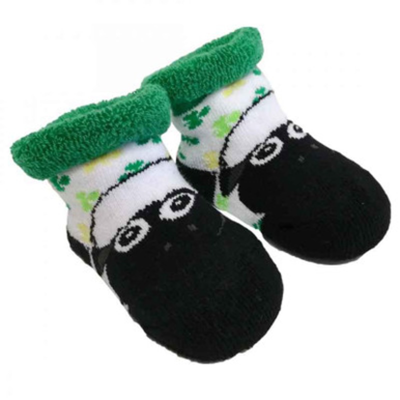 White Green Shamrock Sheep Baby Socks