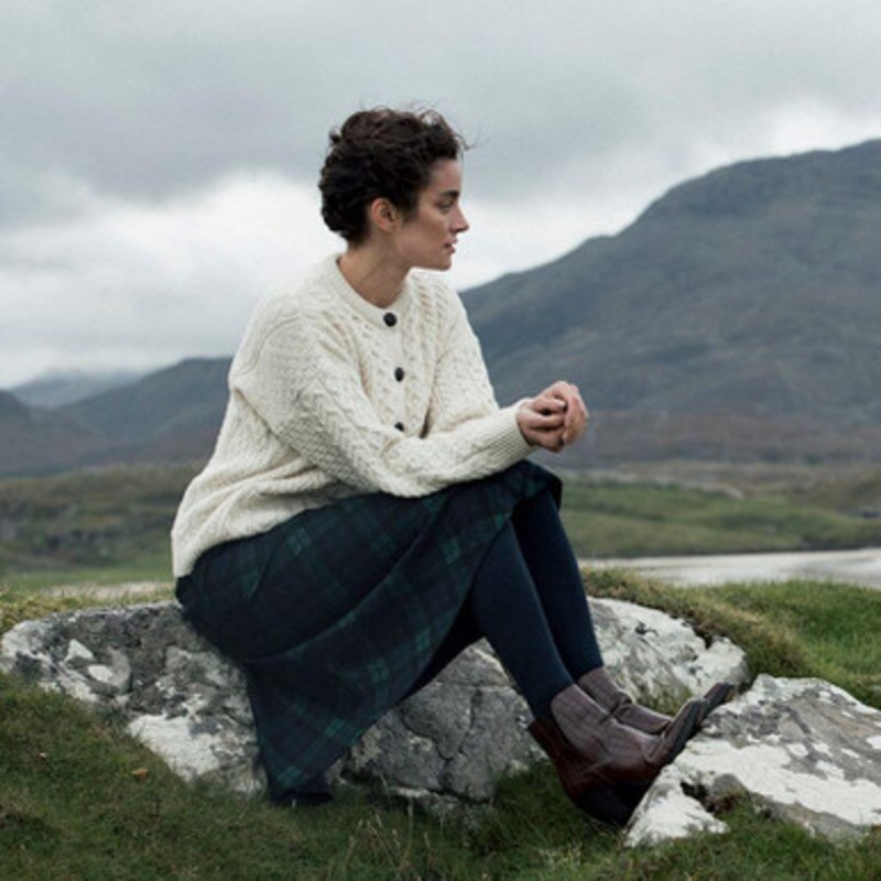 Women's Irish Aran Wool Lumber Jacket Cardigan Sweater