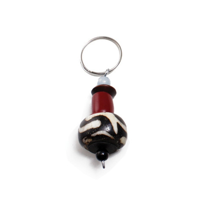 Beaded Amber & Bone Batik Key Chain